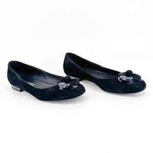 Chanel Camellia CC Ballet Flats Black Suede Size 38.5 US 7.5–8 Women Flower Logo